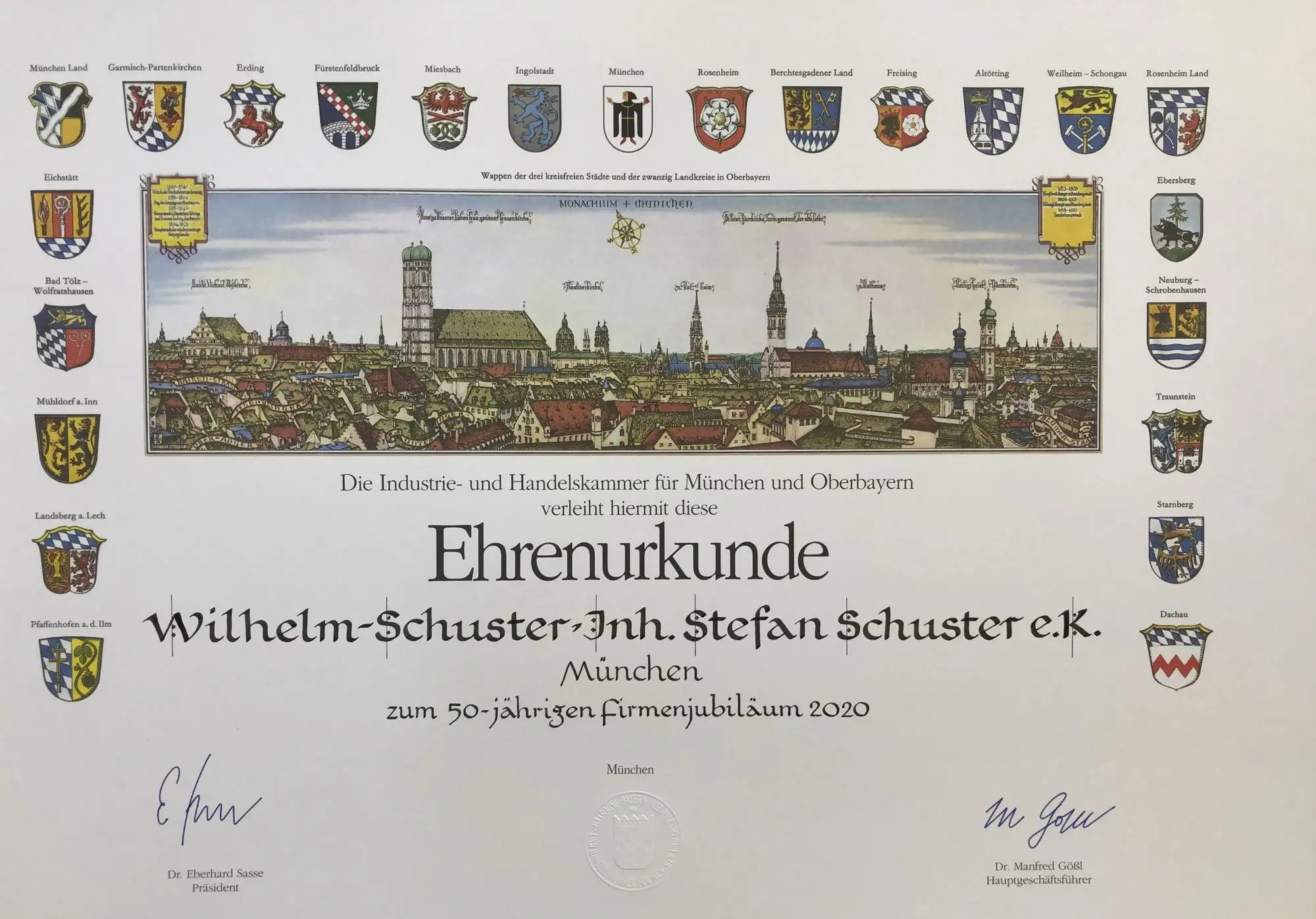 IHK Ehrenurkunde 50 Jahre Wilhelm Schuster