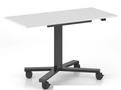 Preview: elektrisch hoehenverstellbarer schreibtisch emodel 2.0 mit fusskreuz rollen.webp