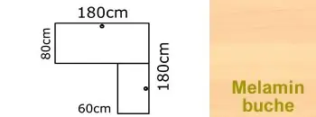 rechtecktig 180x80 + 100x60 buche mit 2x Kabeldurchlass