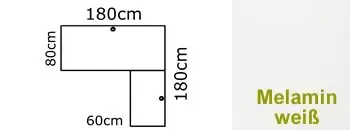 rechtecktig 180x80 + 100x60 weiß mit 2x Kabeldurchlass