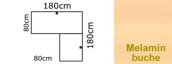 rechtecktig 180x80 + 100x60 buche mit 2x Kabeldurchlass