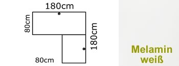 rechtecktig 180x80 + 100x60 weiß mit 2x Kabeldurchlass