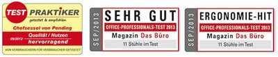 Bürostuhltest - Auszeichnung für Pending Büostühle von Test Praktiker und Office Professionals