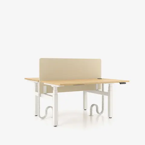 eUP Workbench schräge Ansicht – elektrisch höhenverstellbar, Eiche Tischplatte
