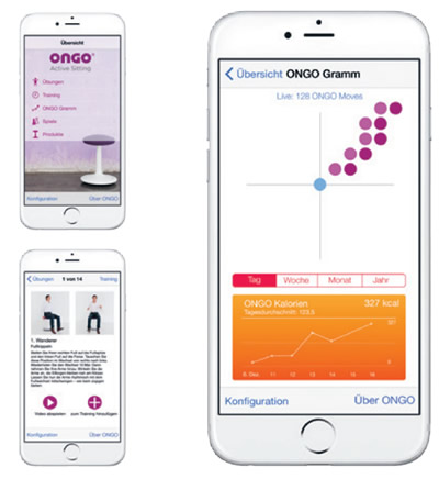 Ongo Stehhilfe mit dem Senor ONGO® Active App plus Schnittstelle zu Apple Health in iOS 8