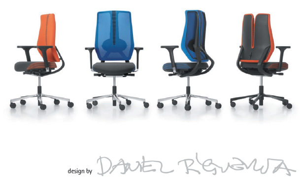 vote Bürostuhl Serie mit Unterschrift des Designers Daniel Figueroa